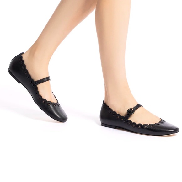 Larroude Blair Broderie Ballet Flat In Black Leather